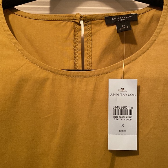 NWT New Ann Taylor Ruffle Sleeve Tie Waist Dress Amber Green Small Petite SP - Picture 3 of 4